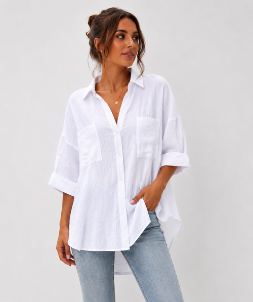 Ella Oversized Linnen Blouse – Wit