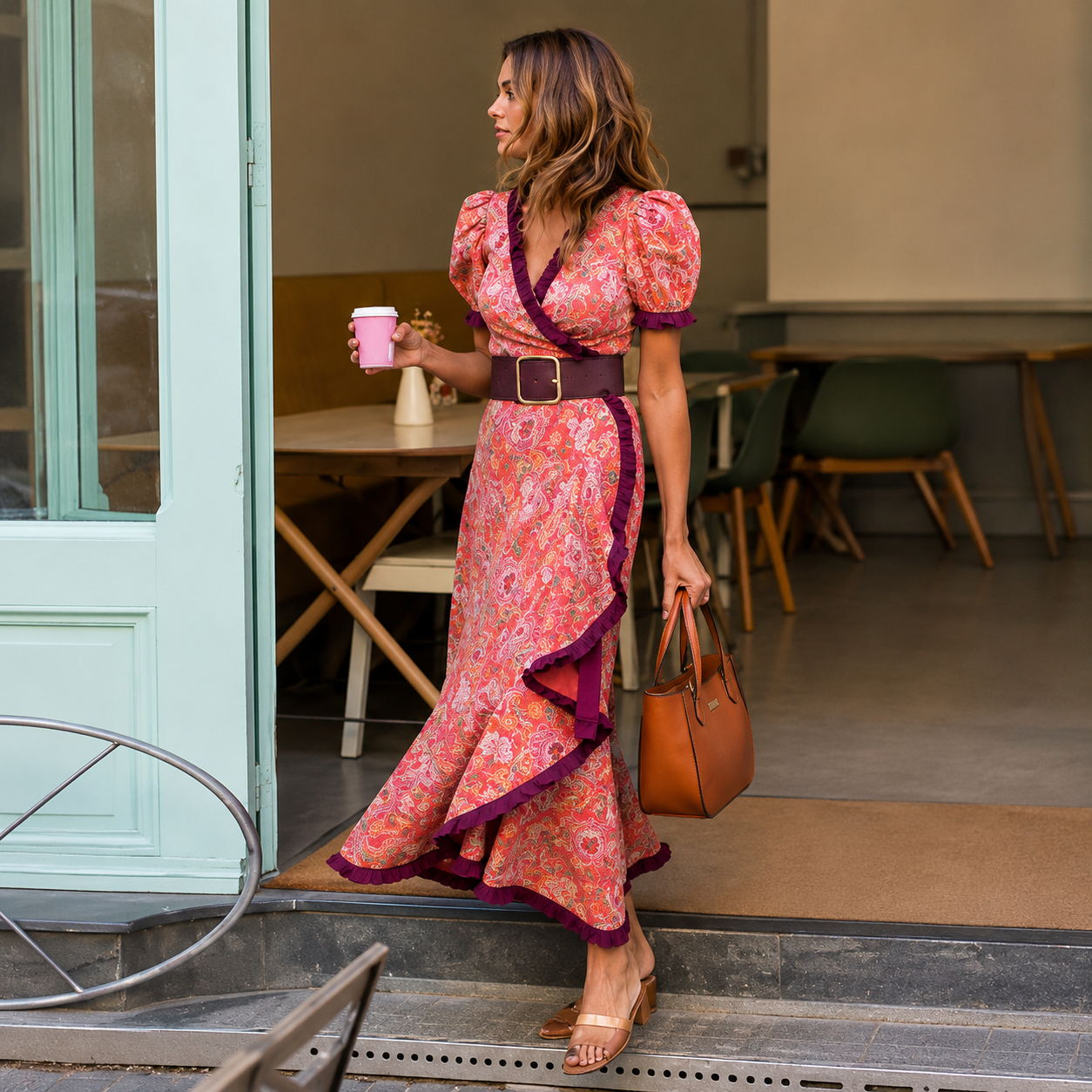 Elegante Roze Maxi Dress met Korte Mouwen